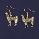 Llama Animal Shaped Golden Polished Oxidised Danglers