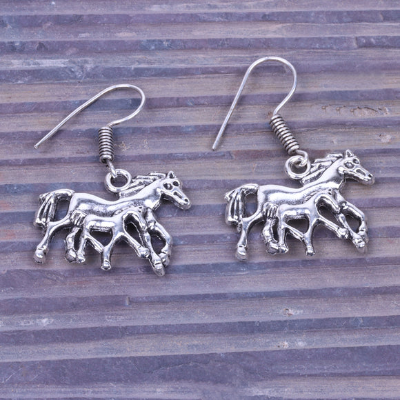 Horse Shaped Silver Polished Oxidised Danglers