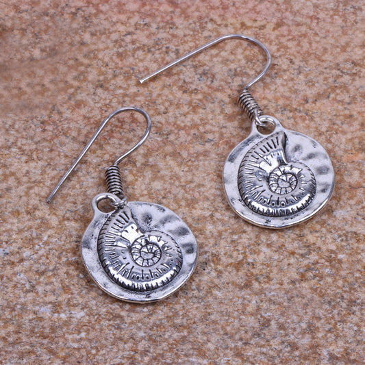 Shell Shaped Silver Polished Oxidised Danglers