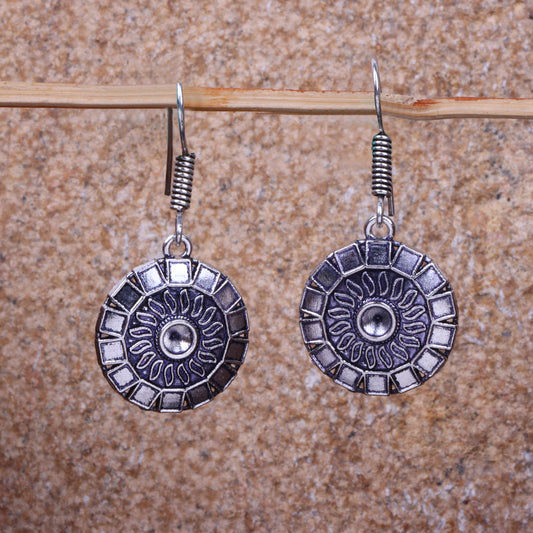 Sunrise Shaped Silver Polished Oxidised Danglers