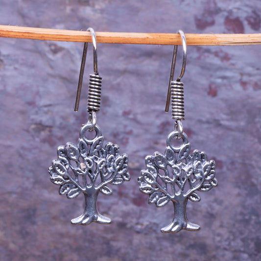 Tree Shaped Silver Polished Oxidised Danglers