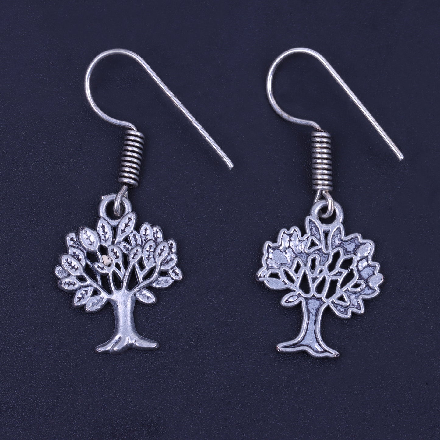 Tree Shaped Silver Polished Oxidised Danglers