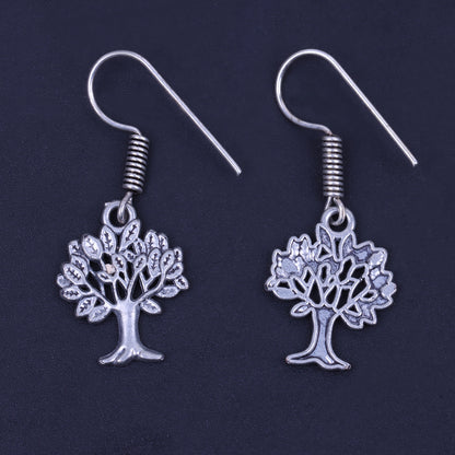 Tree Shaped Silver Polished Oxidised Danglers