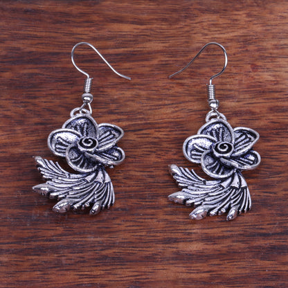 Flowerleaf Shaped Silver Polished Oxidised Danglers