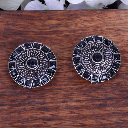 Black Stone Studded Beautiful Oxidised Stud Earrings