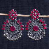 Red Stone Studded Oxidised Earrings
