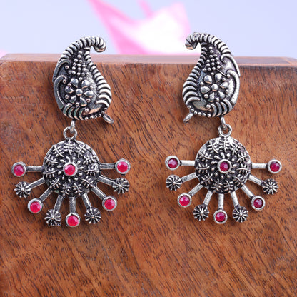 Red Stone Studded Statement Danglers