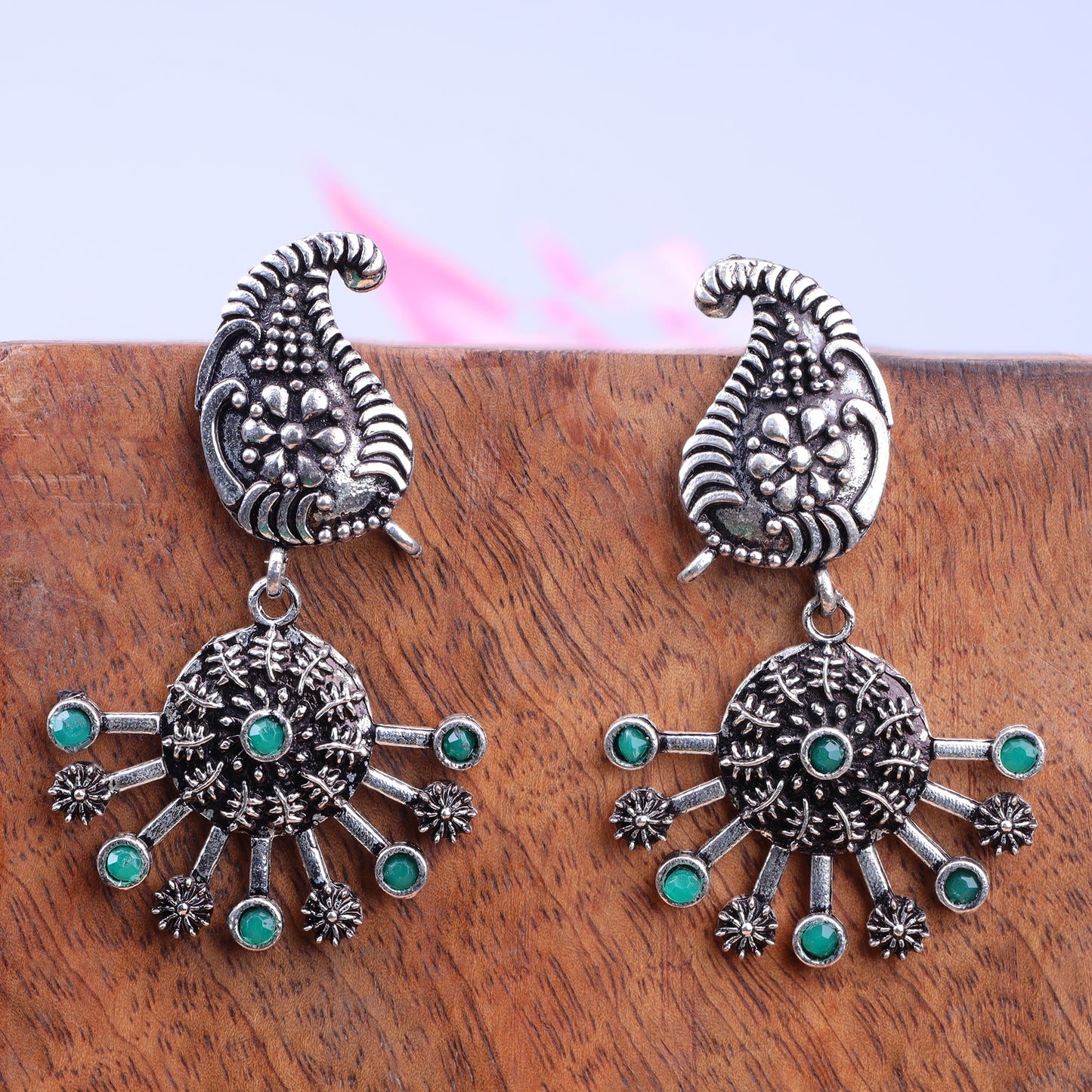 Green Stone Studded Statement Danglers