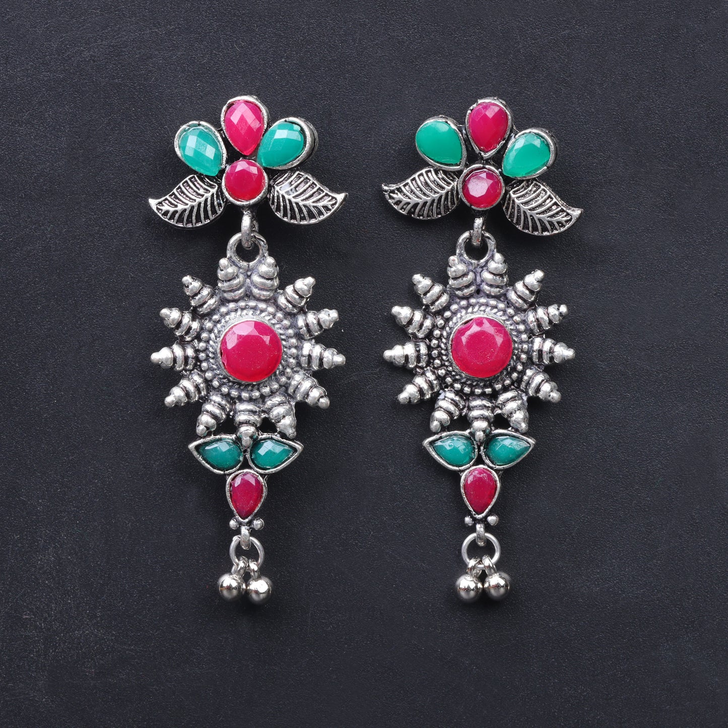 Multicolored Stone Studded Oxidised Earrings