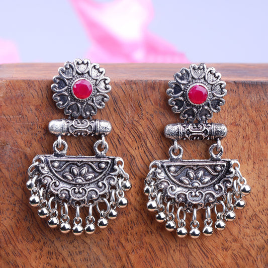 Red Stone Studded Rajwada Style Statement Danglers