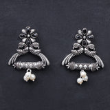Black Stone Studded Elegant Earrings With Hanging Baby Pearls