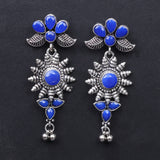 Blue Stone Studded Oxidised Earrings