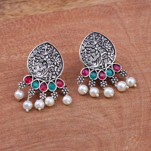 Multicolored Stone Studded Elegant Oxidised Stud Earrings
