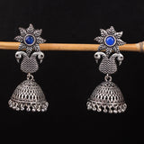 Blue Stone Studded Intricate Danglers With Hanging Jhumki