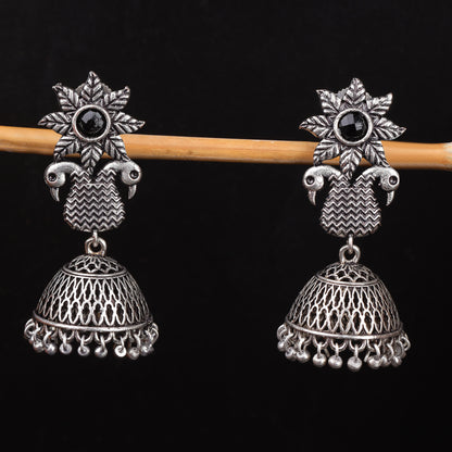 Black Stone Studded Intricate Danglers With Hanging Jhumki