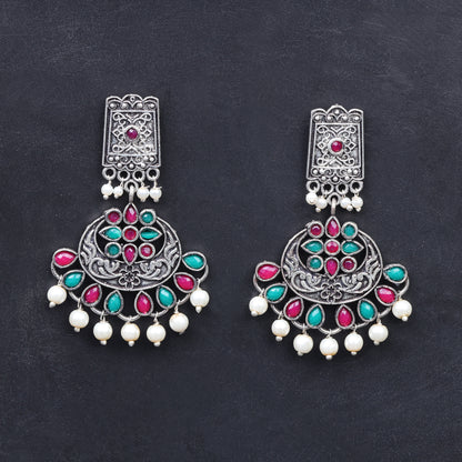 Multicolored Stone Studded Statement Dangler Earrings