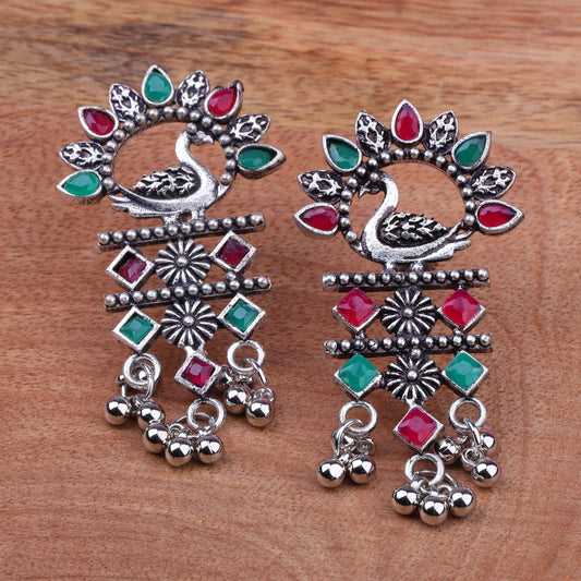 Multicolored Stone Studded Peacock Motif Light Earrings