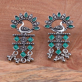 Green Stone Studded Peacock Motif Light Earrings