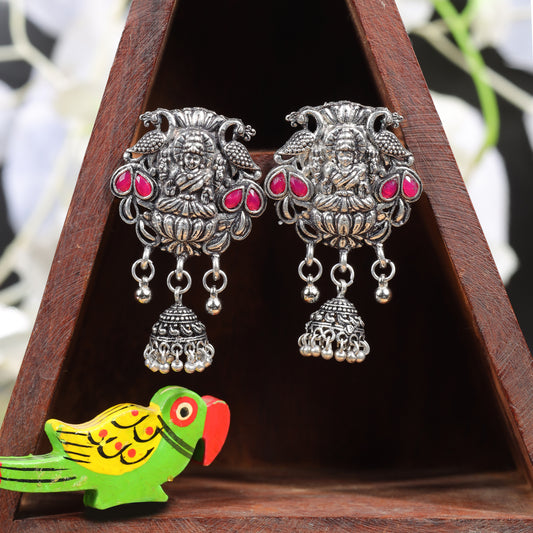 Red Stone Studded Laxmi Motif Earrings