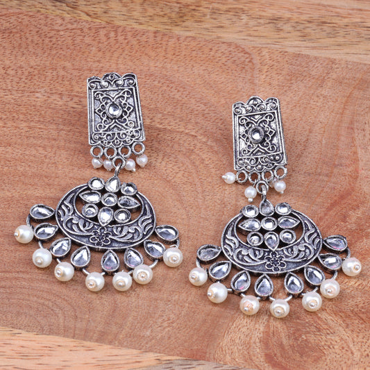 White Stone Studded Statement Dangler Earrings