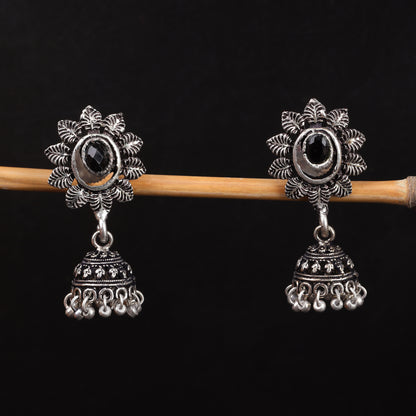 Black Stone Studded Oxidised Dangler Earrings