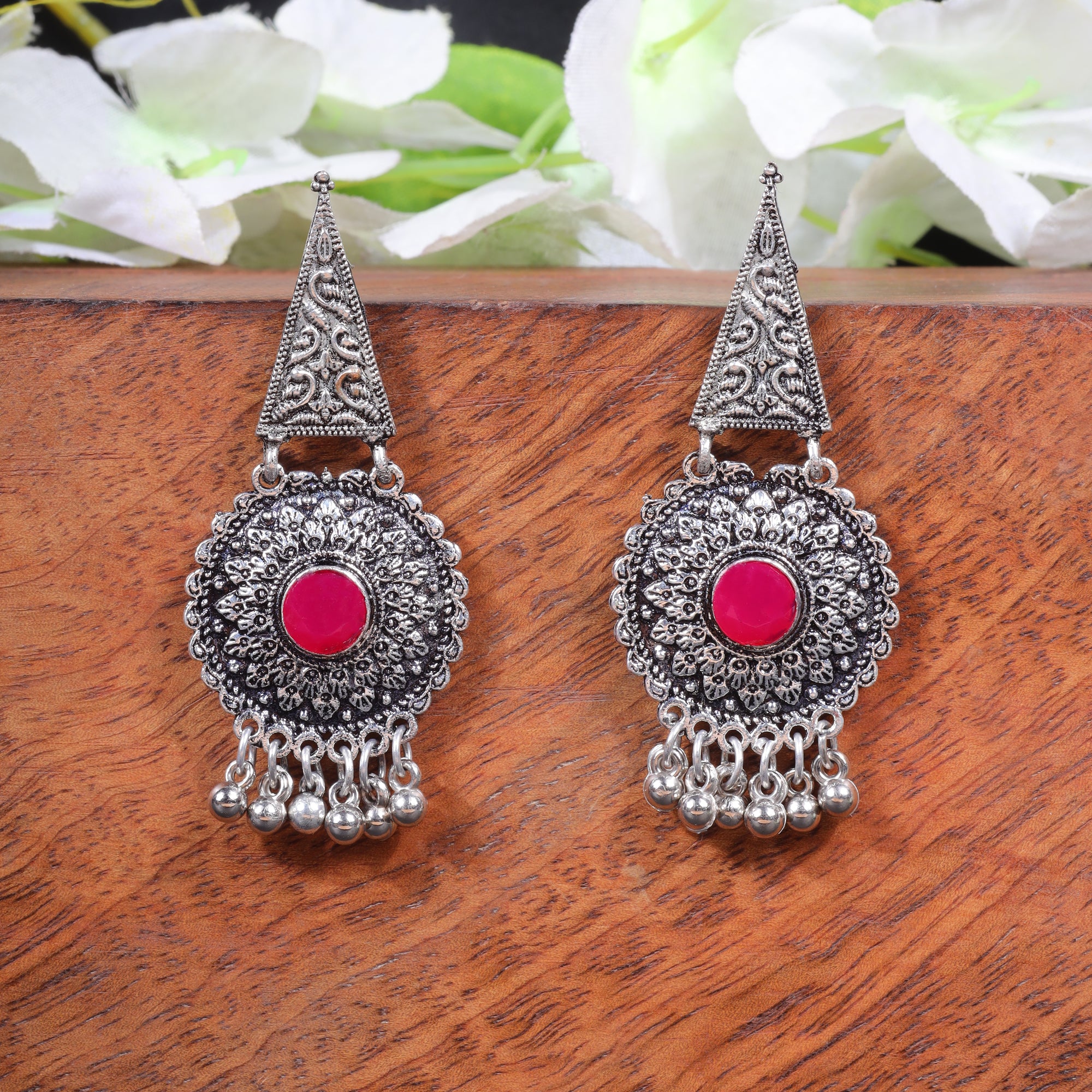 VIRASAT MAYURPANKH JHUMKA-RED – Navraee By Jaipur Jewels Shop