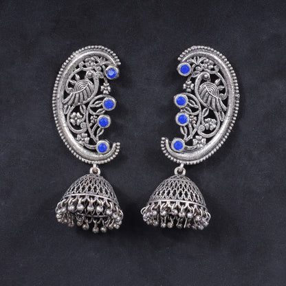 Blue Stone Studded Statement Dangler Earrings