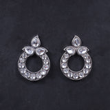 White Stone Studded Circular Stud Earrings