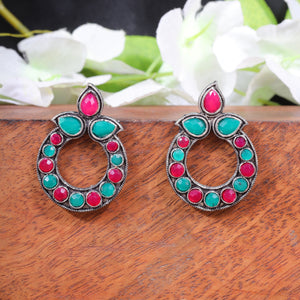 Multicolored Stone Studded Circular Stud Earrings