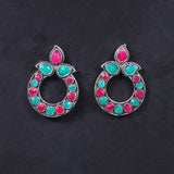 Multicolored Stone Studded Circular Stud Earrings