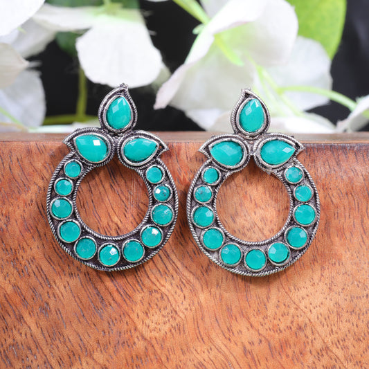 Green Stone Studded Circular Stud Earrings