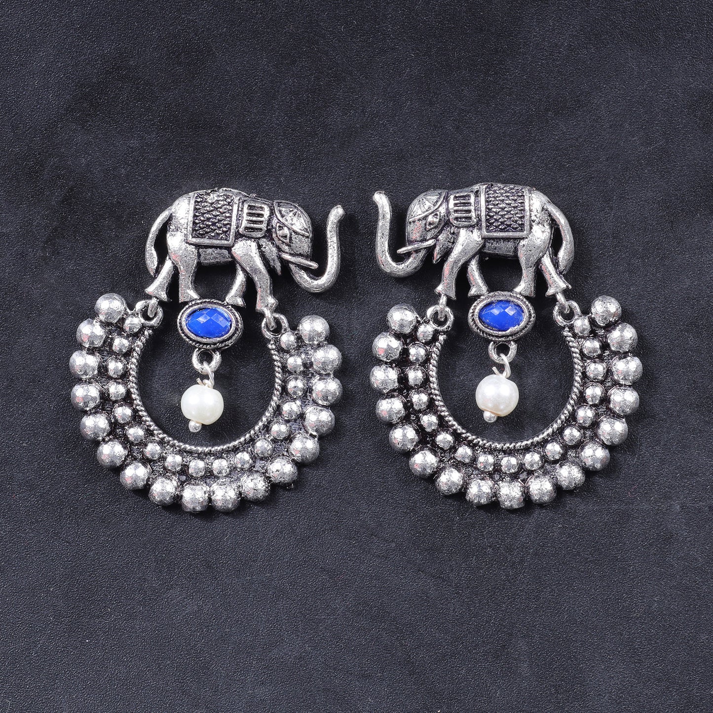 Blue Stone Studded Elephant Earrings