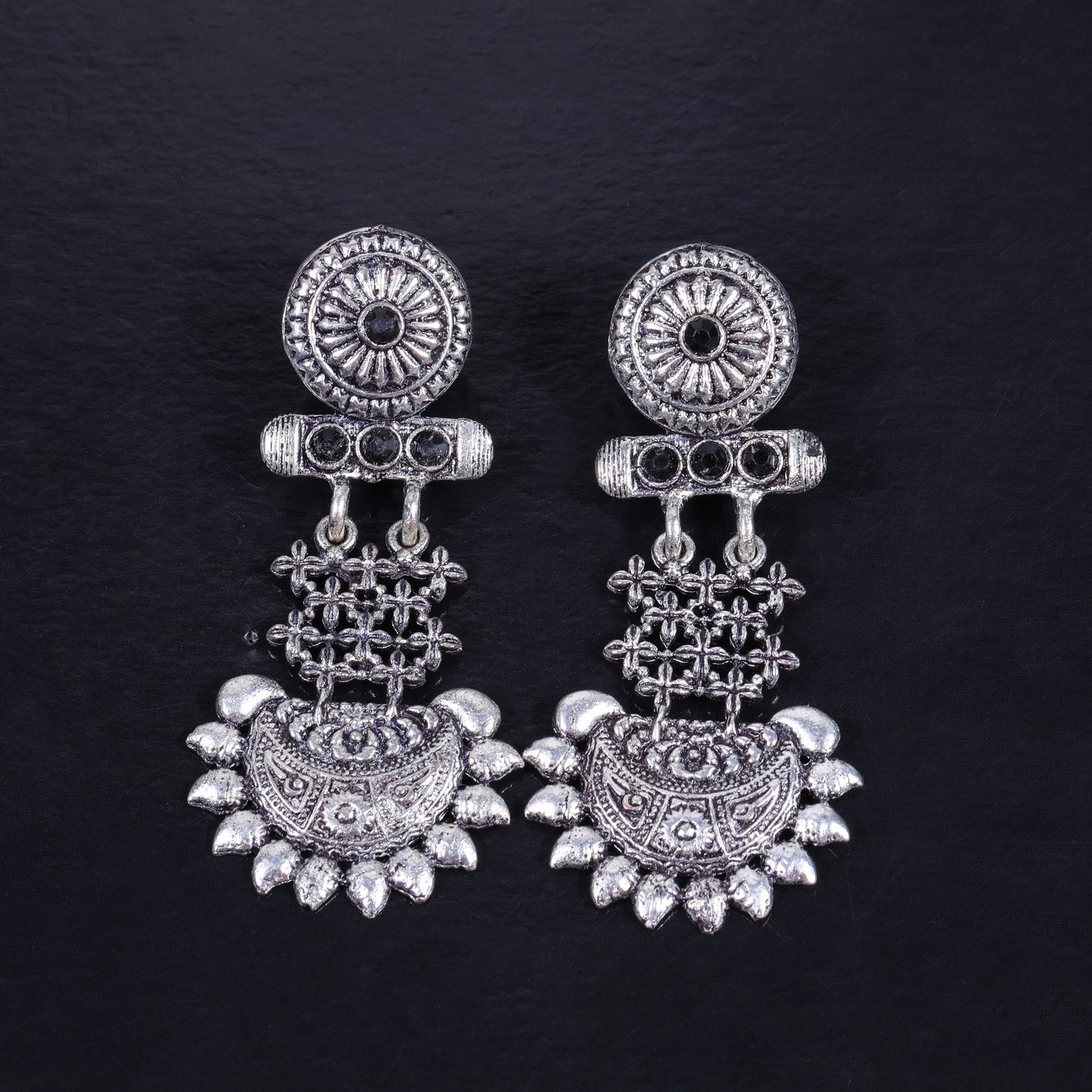 Black Stone Studded Rajwada Style Statement Danglers