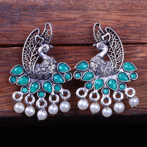 Green Stone Studded Peacock Earrings