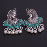 Green Stone Studded Peacock Earrings