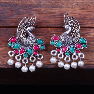 Multicolored Stone Studded Peacock Earrings