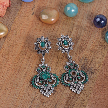 Green Stone Studded Statement Oxidised Earrings