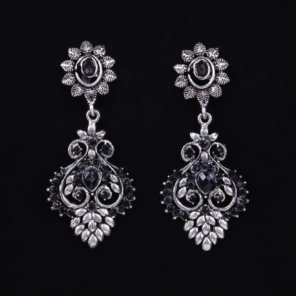 Black Stone Studded Statement Oxidised Earrings