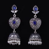 Blue Stone Studded Danglers With Hanging Jhumka