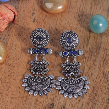 Blue Stone Studded Rajwada Style Statement Danglers