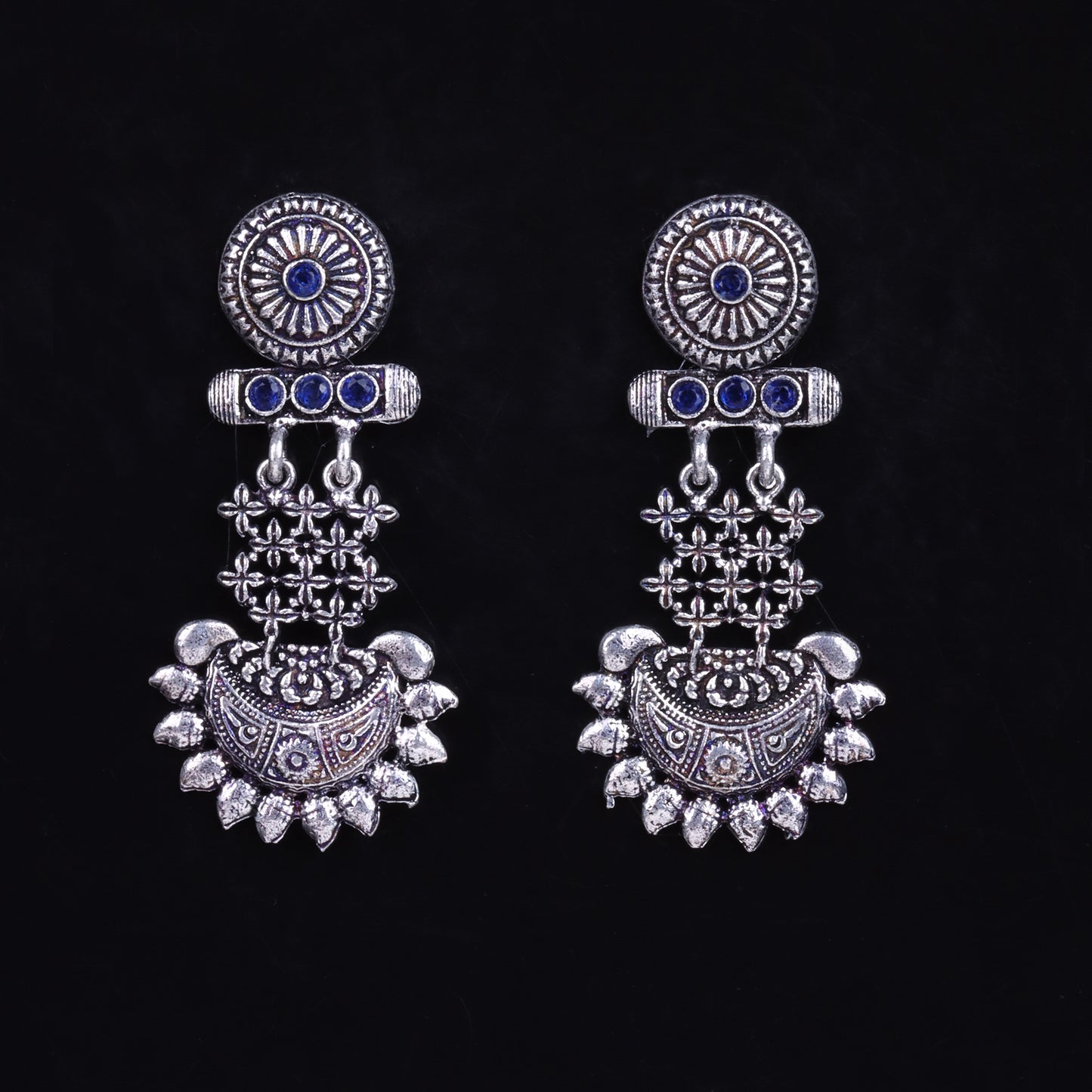 Blue Stone Studded Rajwada Style Statement Danglers