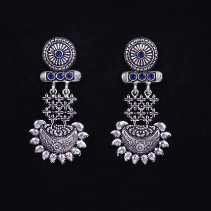 Blue Stone Studded Rajwada Style Statement Danglers