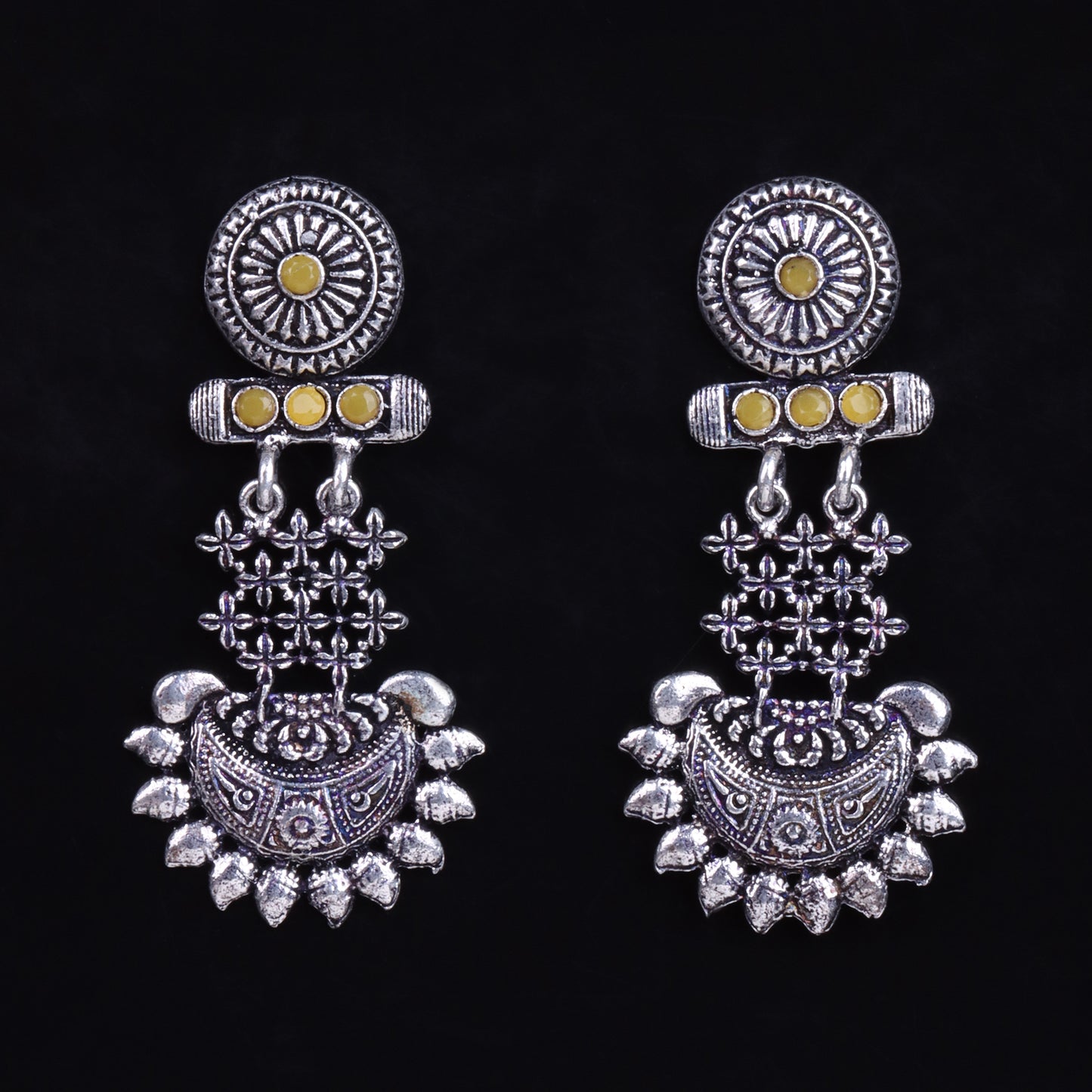 Yellow Stone Studded Rajwada Style Statement Danglers