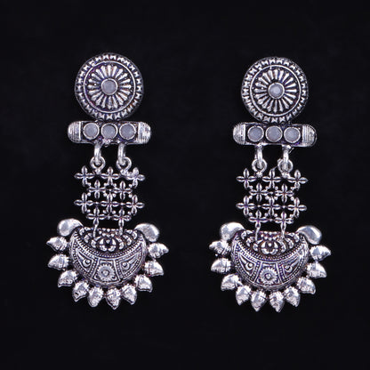 Grey Stone Studded Rajwada Style Statement Danglers