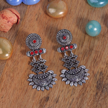 Dark Red Stone Studded Rajwada Style Statement Danglers