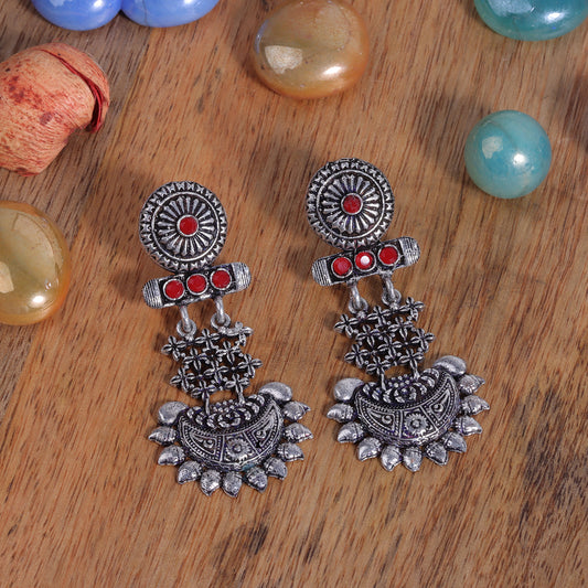 Dark Red Stone Studded Rajwada Style Statement Danglers