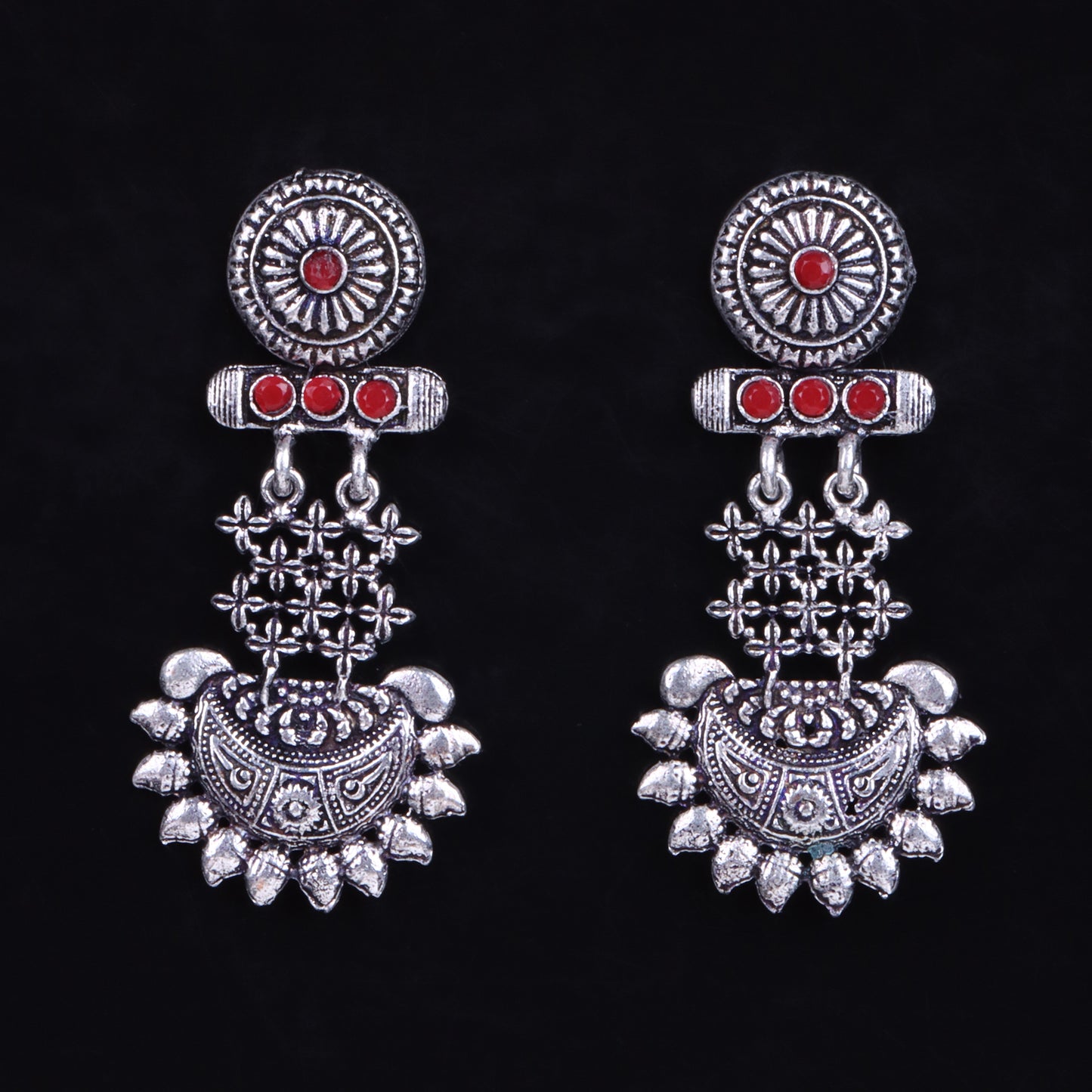 Dark Red Stone Studded Rajwada Style Statement Danglers