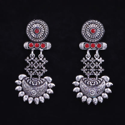 Dark Red Stone Studded Rajwada Style Statement Danglers