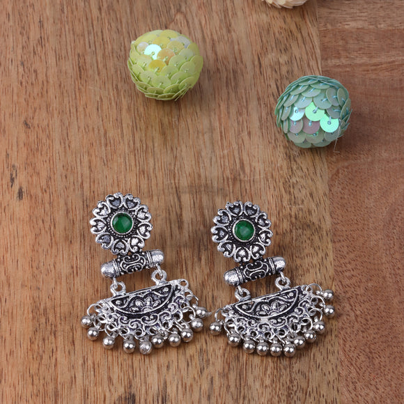 Green Stone Studded Rajwada Style Statement Danglers