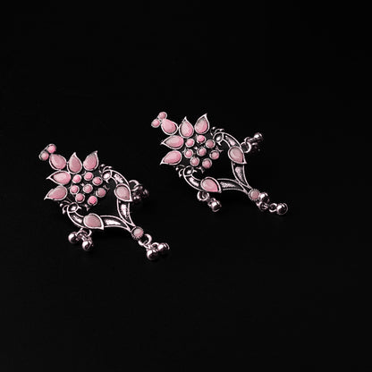 Baby Pink Stone Studded Oxidised Dangler Earrings